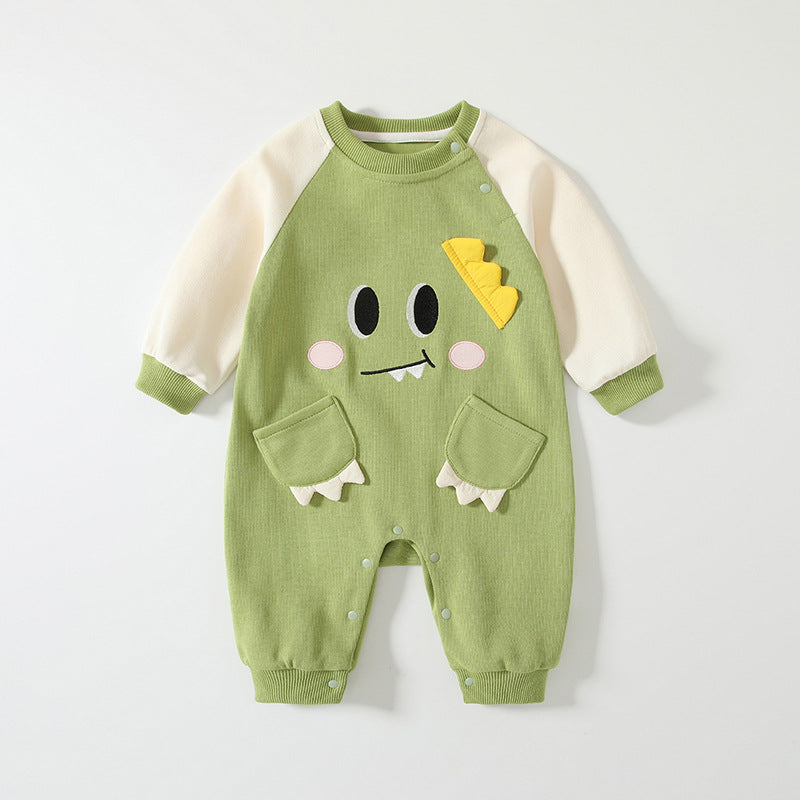 Spring Arrival Baby Cartoon Dragon Pattern Color Patchwork Romper, MyKids-USA®, Baby One-Pieces, MyKids-USA - Size/Age - 66 (3-6M) - Color - Green -  -  - TR2501171052-A