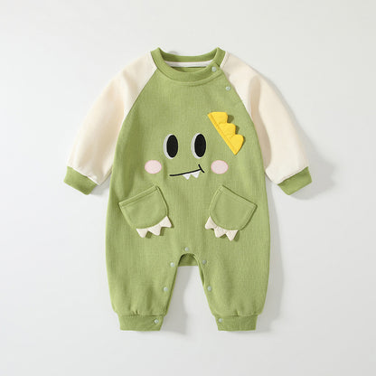 Spring Arrival Baby Cartoon Dragon Pattern Color Patchwork Romper, MyKids-USA®, Baby One-Pieces, MyKids-USA - Size/Age - 66 (3-6M) - Color - Green -  -  - TR2501171052-A