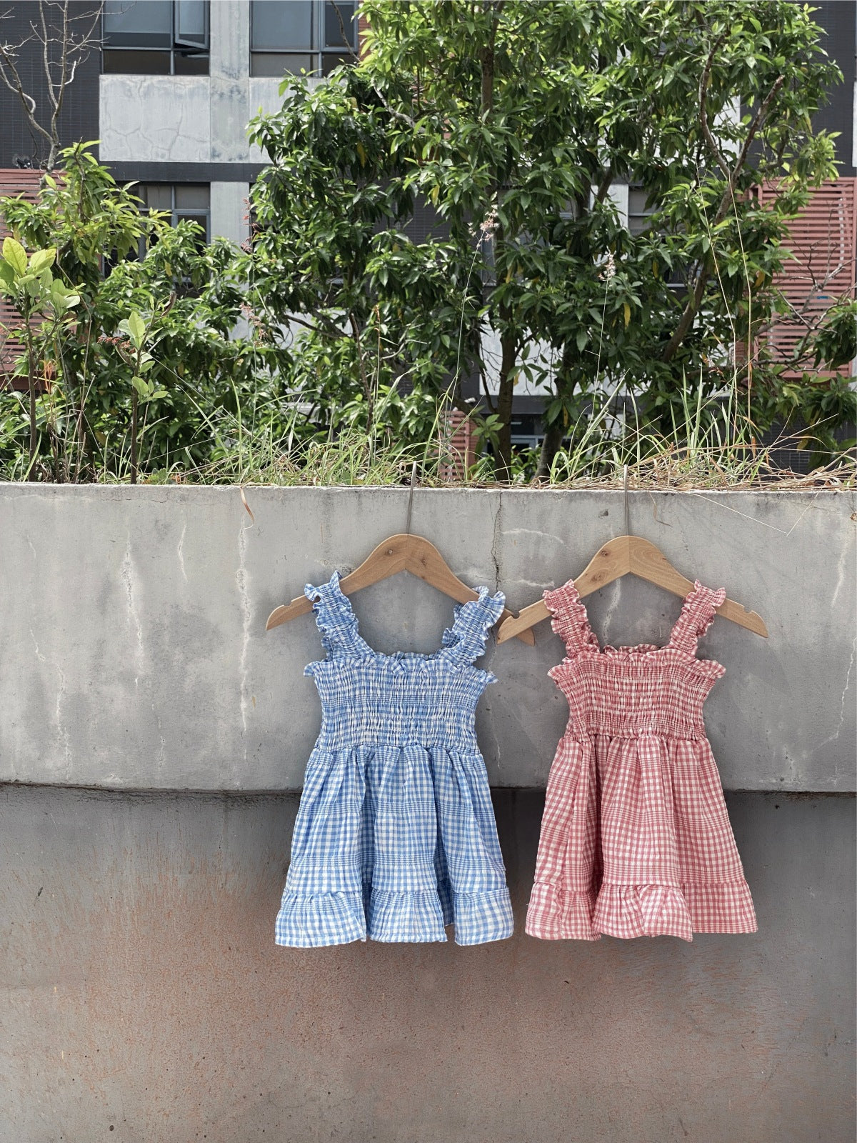 Summer Arrival Baby Girls Sleeveless Plaid Pattern Strap Dress