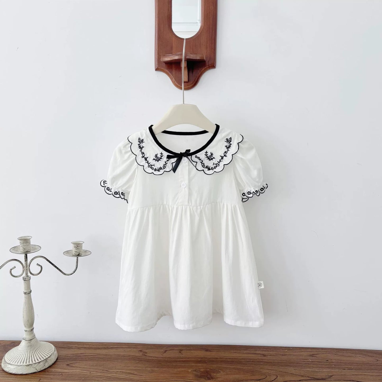 Summer Arrival Baby Girl Vintage Short Sleeves Dress with Flowers Embroidered Collar, MyKids-USA®, Baby & Toddler Dresses, MyKids-USA - Size/Age - 80 (9-12M) - Color - Beige -  -  - TR2506291959-A