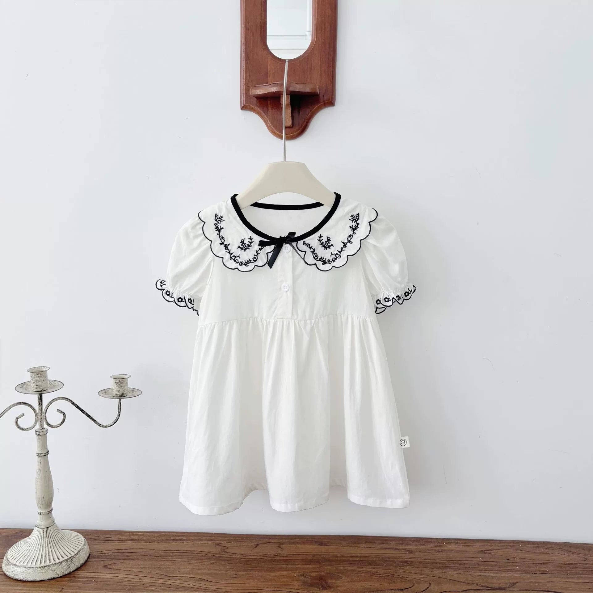 Summer Arrival Baby Girl Vintage Short Sleeves Dress with Flowers Embroidered Collar, MyKids-USA®, Baby & Toddler Dresses, MyKids-USA - Size/Age - 80 (9-12M) - Color - Beige -  -  - TR2506291959-A