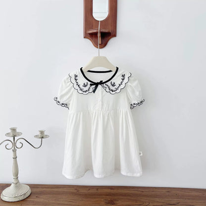 Summer Arrival Baby Girl Vintage Short Sleeves Dress with Flowers Embroidered Collar, MyKids-USA®, Baby & Toddler Dresses, MyKids-USA - Size/Age - 80 (9-12M) - Color - Beige -  -  - TR2506291959-A