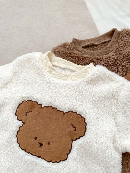 Winter Infant Baby Lovely Teddy Bear Cartoon Pattern Thermal Pajamas Romper