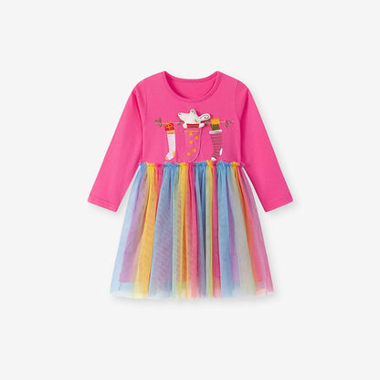 Autumn and Spring Arrival Cartoon Pattern Long Sleeves Dress with Colorful Tulle for Stylish Girls, MyKids-USA®, Baby & Toddler Dresses, MyKids-USA -  -  -  -  -  -  - 