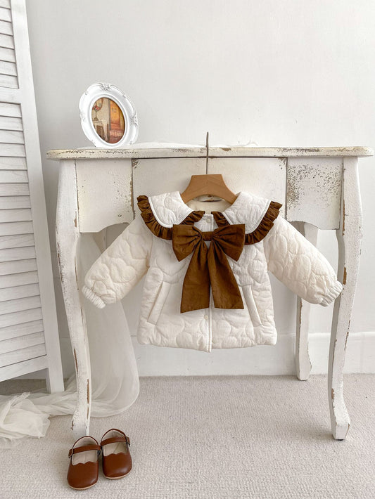 Baby Girl Bow Tie Design Thickened Long Sleeves Cardigan Coat, MyKids-USA®, Baby & Toddler Outerwear, MyKids-USA - Size/Age - 66 (3-6M) - Color - Beige -  -  - QQ2310170907-A.
