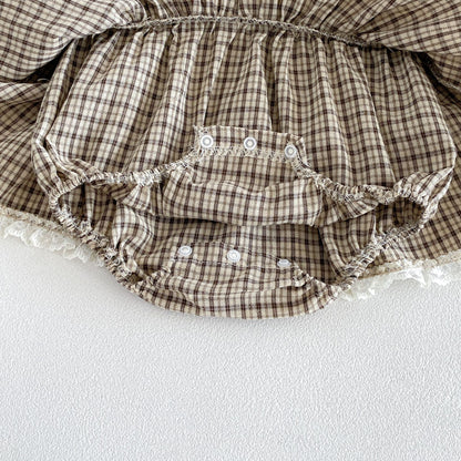 MyKids-USA® Autumn Arrival Baby Girls Long Sleeves Lace Trim Plaid Bodysuit Dress