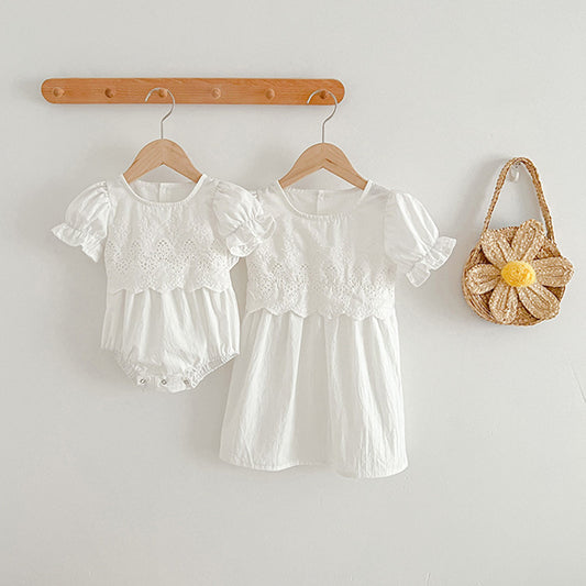 Summer Girls Hollow Out Design Floral Embroidered Short Sleeve White Dress/Onesies, MyKids-USA®, Baby & Toddler Dresses, MyKids-USA -  -  -  -  -  -  - 