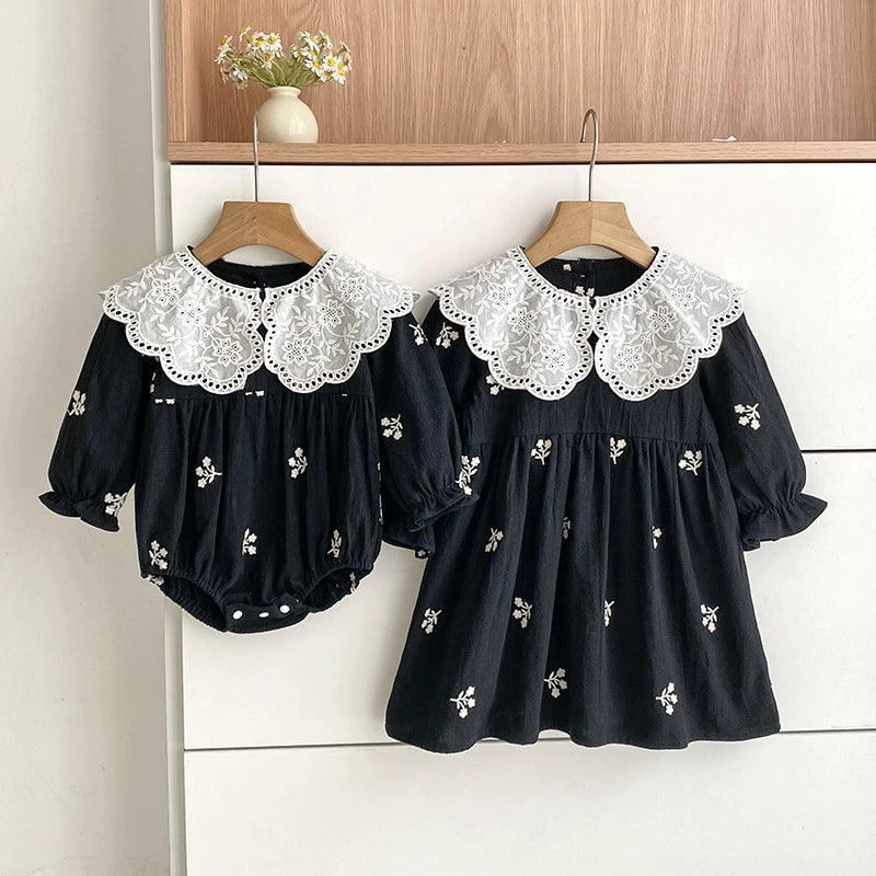 Autumn Baby Girls Floral Embroidery Pattern Long-sleeved Onesies and Dress – Princess Sister Matching Set, MyKids-USA®, Baby & Toddler Dresses, MyKids-USA -  -  -  -  -  -  - 