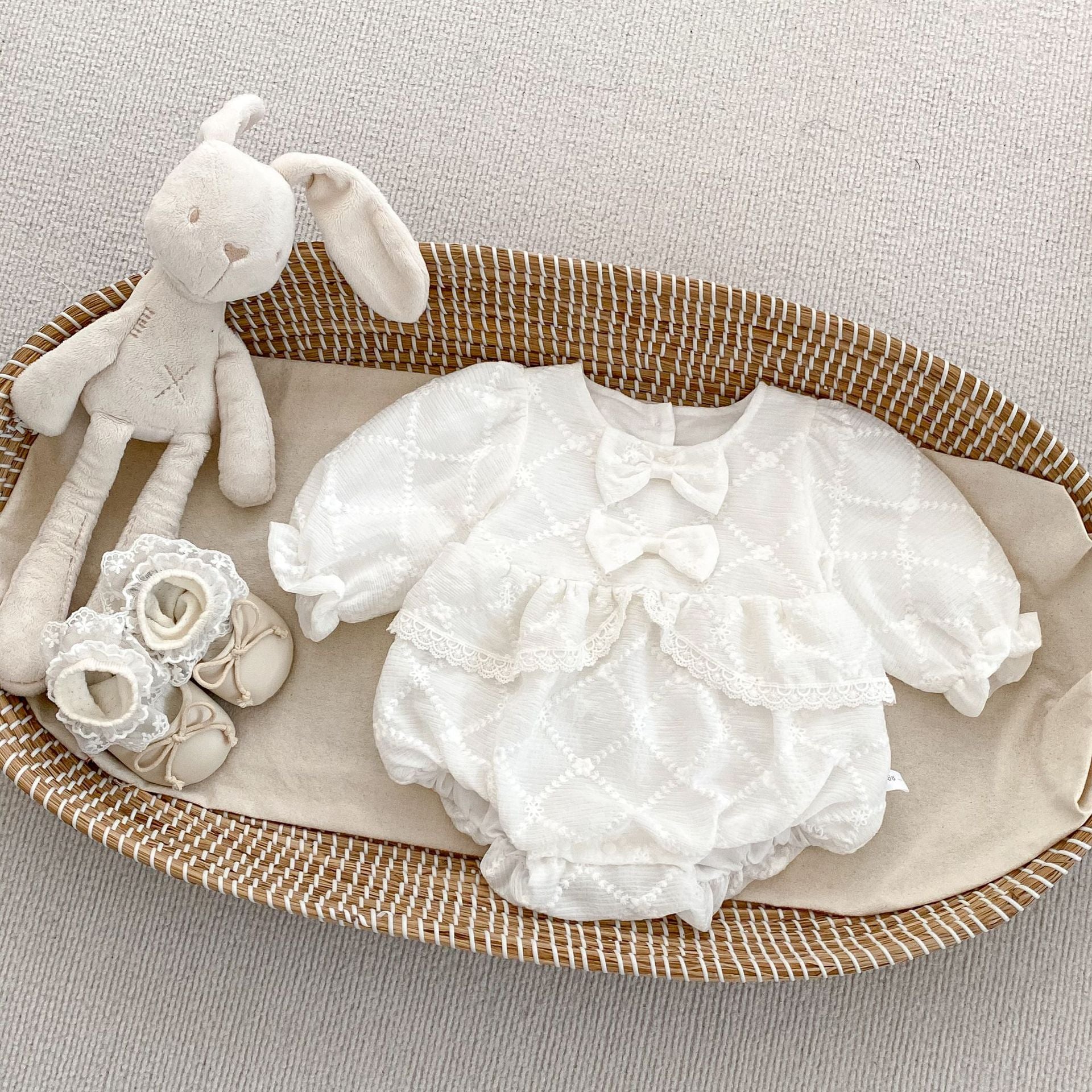 Spring Arrival Baby Girls Long Sleeves Floral Embroidered Bodysuits Onesies, MyKids-USA®, Baby One-Pieces, MyKids-USA - Size/Age - 66 (3-6M) - Color - Beige -  -  - TR2501052357-A