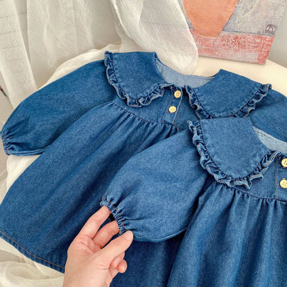 MyKids-USA® Autumn Arrival Baby Long Sleeves Cute Denim Dress