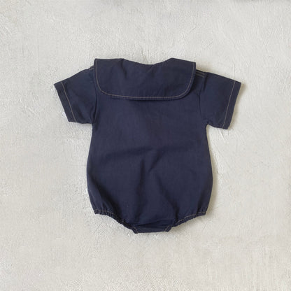 Summer and Autumn Arrival Baby Girls Short Sleeves Turn-down Collar Plain Bodysuit
