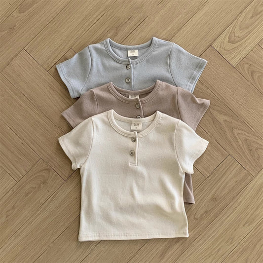 Summer New Arrival Kids Unisex Crew Neck Short Sleeves Thin Solid Color Elastic Top Base T-Shirt