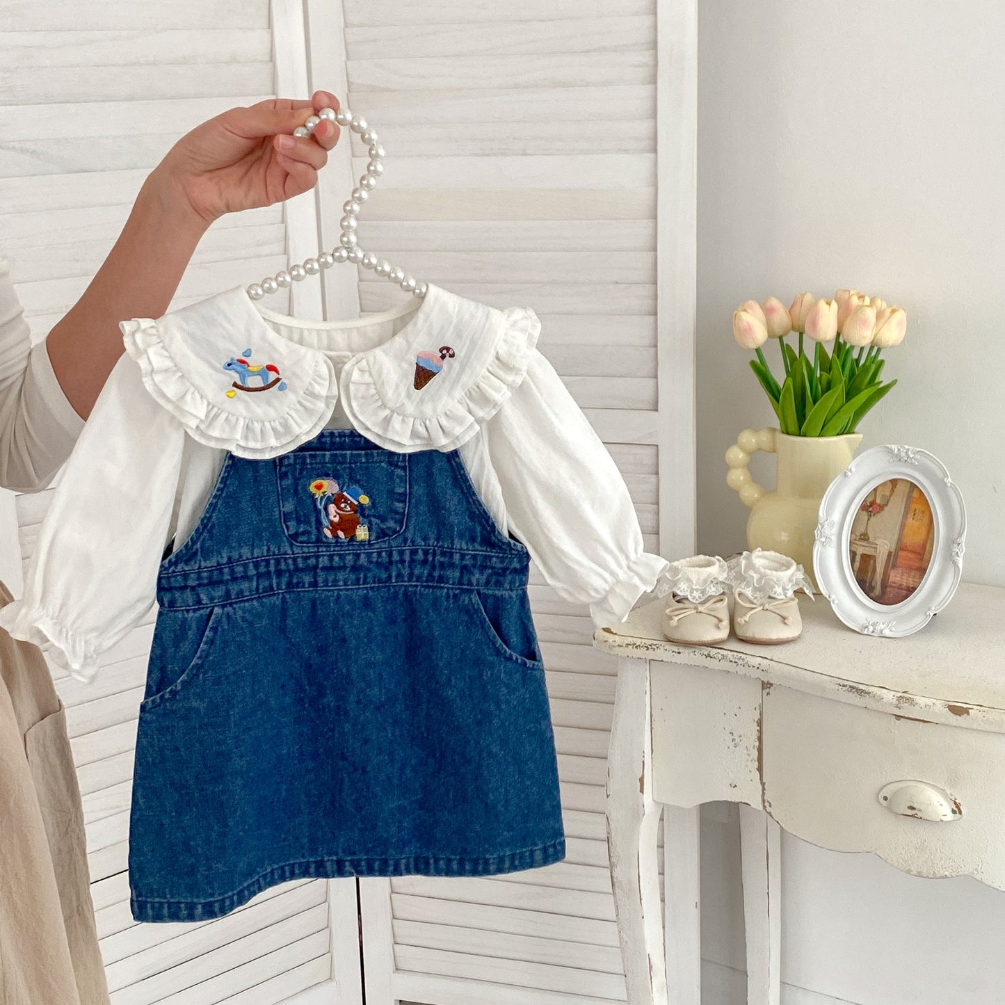 Arrival Autumn Baby Girls Cartoon Embroidery Pattern Long Sleeves Top and Denim Strap Dress Clothing Set, MyKids-USA®, Baby & Toddler Dresses, MyKids-USA -  -  -  -  -  -  - 