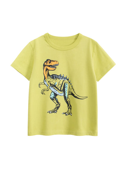 Summer Boys’ Dinosaur Cartoon Pattern T-shirt in European and American Style, MyKids-USA®, Baby & Toddler Tops, MyKids-USA - Size/Age - 90 (12-24M) - Color - Green -  -  - TR2505231724-A