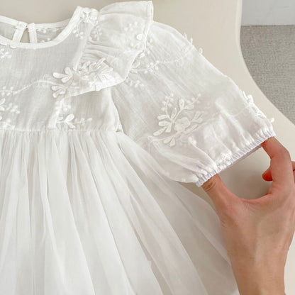 Baby Girls Solid Color Long Sleeves Flowers Pattern Tulle Onesies Dress, MyKids-USA®, Baby & Toddler Dresses, MyKids-USA -  -  -  -  -  -  - 