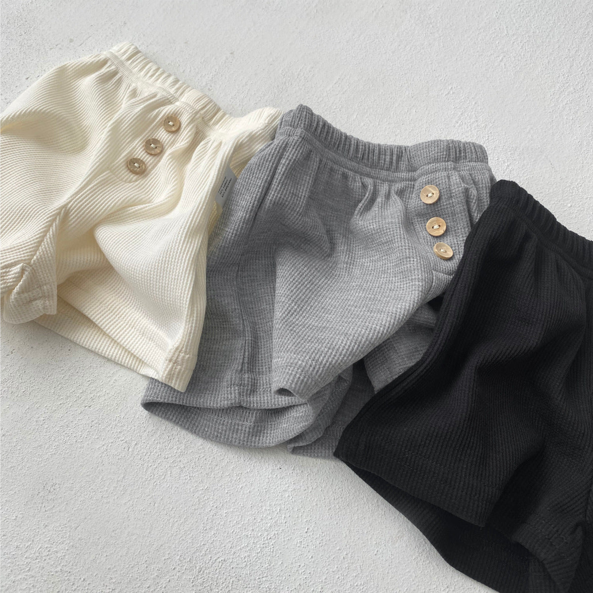 Summer Arrival Baby Kids Casual Style Solid Color Waffle Grid Shorts