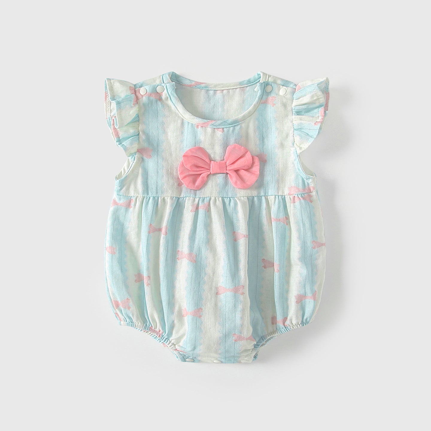 Summer Arrival Baby Girls Fly Sleeves Geometric Pattern Bodysuit, MyKids-USA®, Bodysuits, MyKids-USA - Size/Age - 66 (3-6M) - Color - Light Blue -  -  - TR2605232049-A.