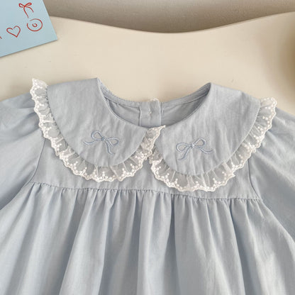Arrival Spring Baby Girls Butterfly-bows Pattern Lace Trim Peter Pan Collar Bodysuit