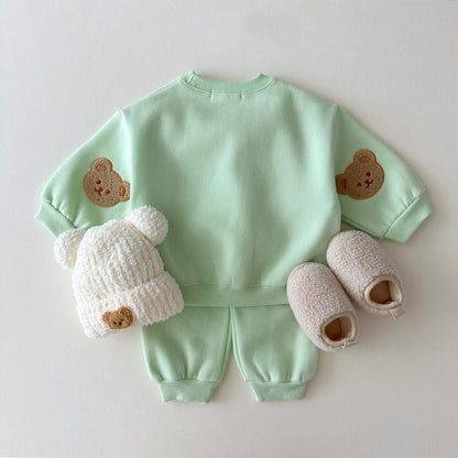 Autumn Baby Kids Unisex Casual Teddy Bear Pattern Long Sleeves Pullover and Pants Clothing Set, MyKids-USA®, Baby & Toddler Outerwear, MyKids-USA - Size/Age - 66 (3-6M) - Color - Green -  -  - TR2408142120-B