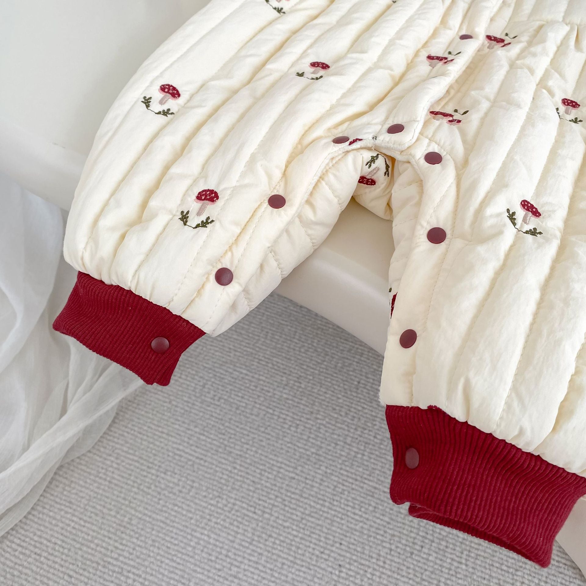 Winter Arrival Baby Girls Long Sleeves Mushrooms Pattern Embroidered Fleece-Lined Warm Rompers, MyKids-USA®, Baby One-Pieces, MyKids-USA -  -  -  -  -  -  - 