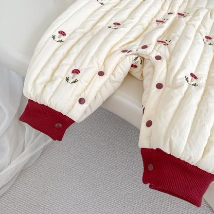 Winter Arrival Baby Girls Long Sleeves Mushrooms Pattern Embroidered Fleece-Lined Warm Rompers, MyKids-USA®, Baby One-Pieces, MyKids-USA -  -  -  -  -  -  - 