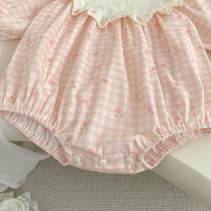 Spring Arrival Baby Girls Long Sleeves Flowers and Plaid Pattern Crew Neck Bodysuit, MyKids-USA®, Bodysuits, MyKids-USA -  -  -  -  -  -  - .