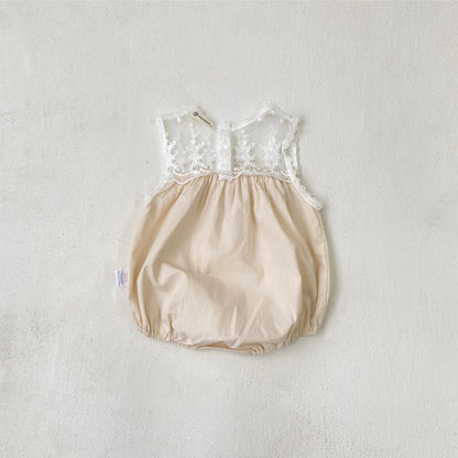 Summer Arrival Baby Girls Sleeveless Flowers Pattern Lace Patchwork Bodysuit