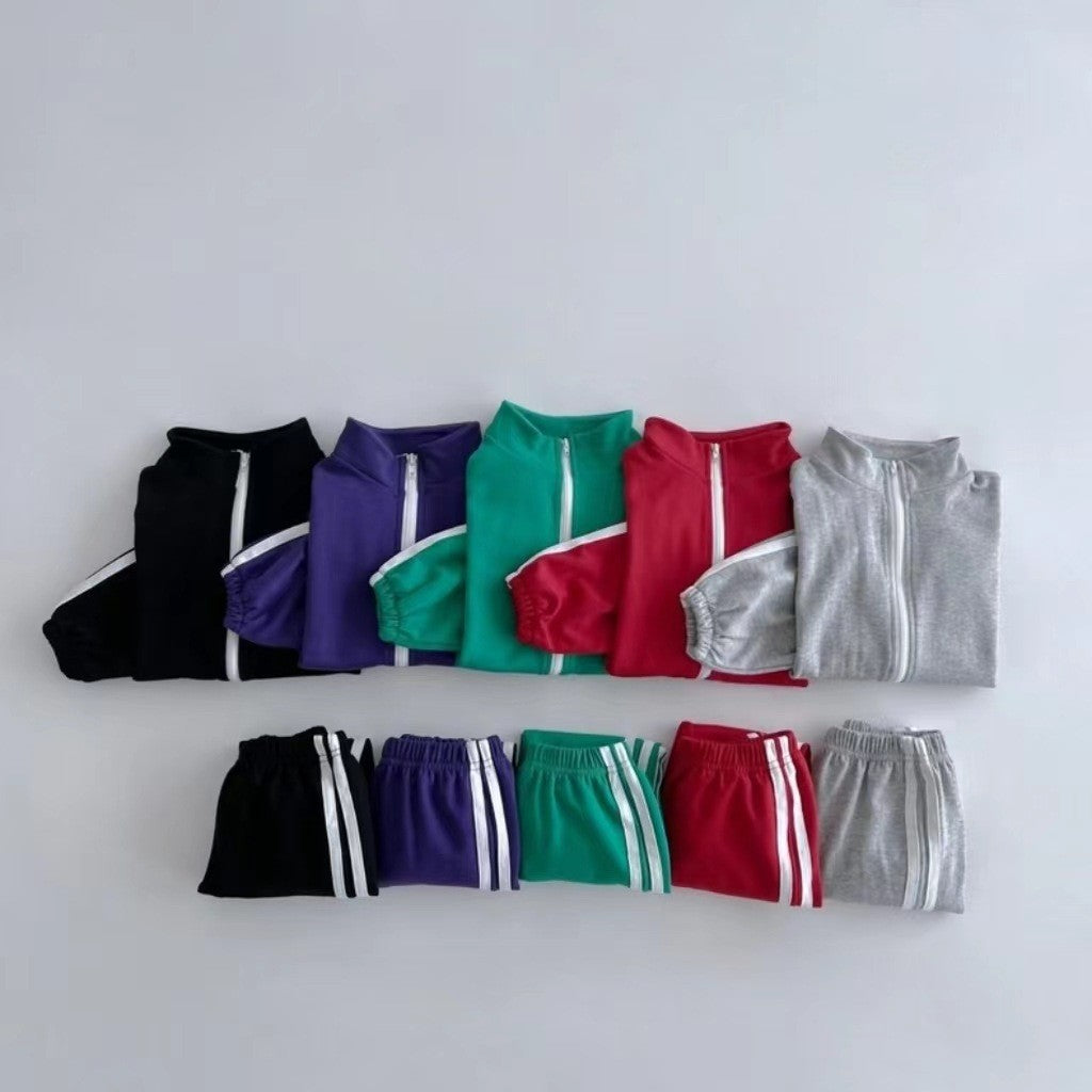 Autumn Kids Unisex Casual Striped Long Sleeves Zip-up Stand Collar Top and Pants Clothing Set, MyKids-USA®, Baby & Toddler Outfits, MyKids-USA -  -  -  -  -  -  - 