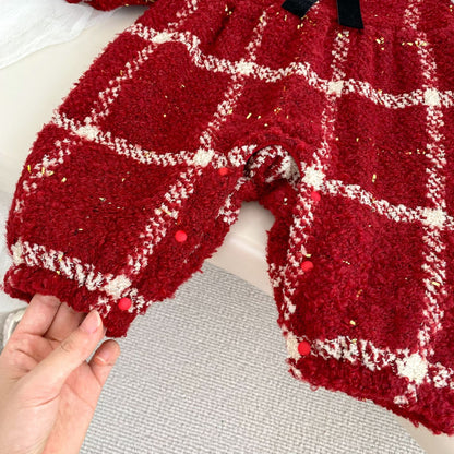 Winter Arrival Baby Girls Long Sleeves Plaid Pattern Fleece-Lined Warm Rompers, MyKids-USA®, Baby One-Pieces, MyKids-USA -  -  -  -  -  -  - 