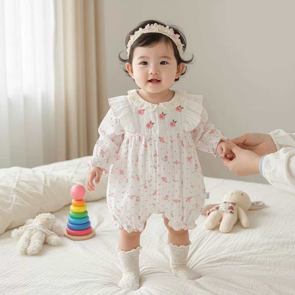 Spring and Summer Arrival Baby Girls Long Sleeves or Short Sleeves Flowers Pattern Rompers