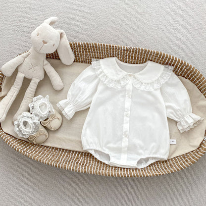 Spring Arrival Baby Girls Long Sleeves Floral Embroidered Lace Trim Collar Onesies Bodysuits, MyKids-USA®, Baby One-Pieces, MyKids-USA - Size/Age - 66 (3-6M) - Color - White -  -  - TR2501142348-A