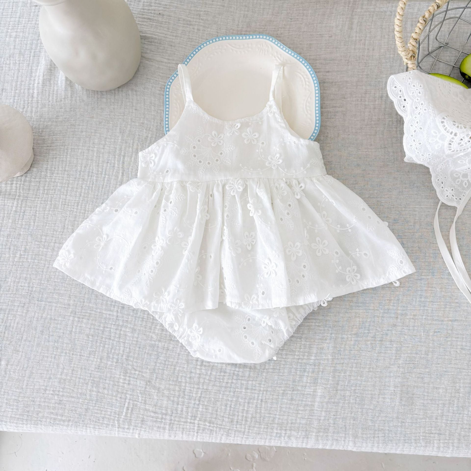 Summer Arrival Baby Girls Cute Solid Color Flowers Embroidered and Hollow-out Pattern Sleeveless Onesies, MyKids-USA®, Baby One-Pieces, MyKids-USA -  -  -  -  -  -  - 