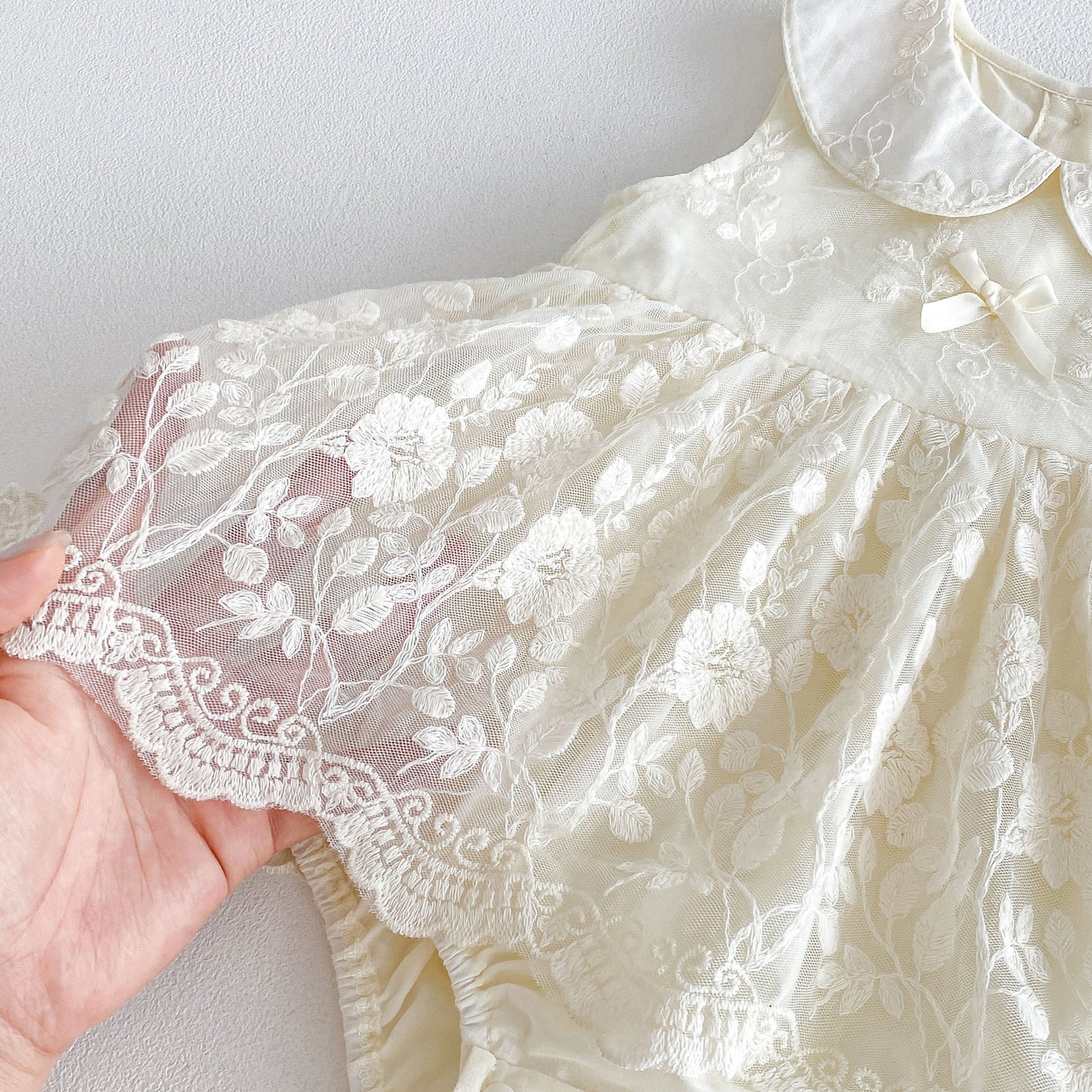 Design Summer Baby Kids Girls Sleeveless Flowers Embroidered Pattern Bodysuit Dress