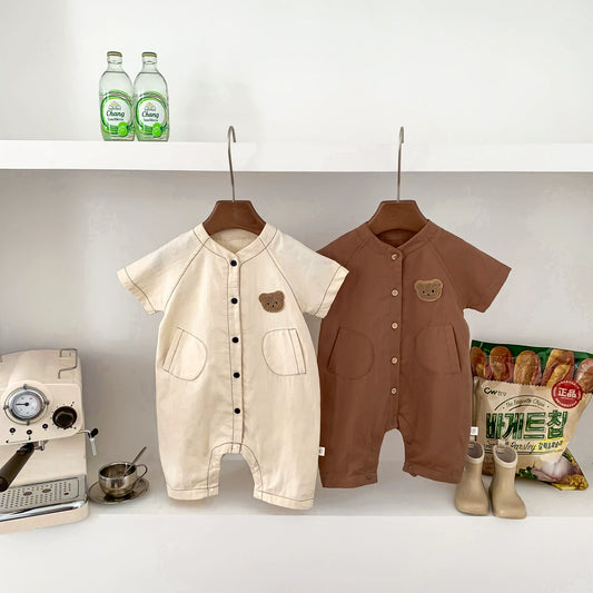 Summer Arrival Baby Unisex Teddy Bear Pattern Short Sleeves Single Breasted Rompers, MyKids-USA®, Baby One-Pieces, MyKids-USA -  -  -  -  -  -  - 