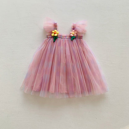 Summer Baby Kids Girls Fly Sleeves Flowers Pattern Gradient Tulle Strap Dress, MyKids-USA®, Baby & Children's Dresses, MyKids-USA - Size/Age - 80 (9-12M) - Color - Purple -  -  - TR2605202150-D.