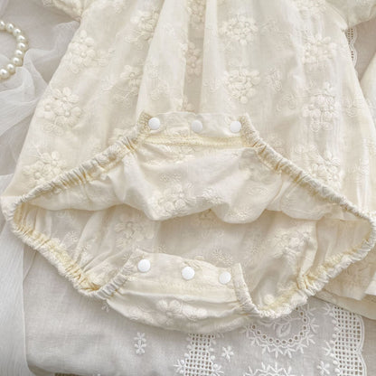 Summer Girls Solid Color Flowers Embroidery Short Sleeves Onesies and Girls’ Dress – Princess Sister Matching Set, MyKids-USA®, Baby & Toddler Outfits, MyKids-USA -  -  -  -  -  -  - 