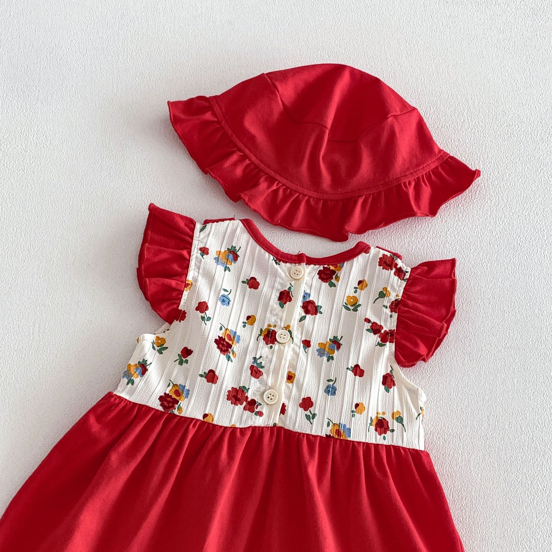 Summer Arrival Baby Girls Fly Sleeves Flowers Pattern Color Patchwork Bodysuit Dress with Hat, MyKids-USA®, Baby & Children's Dresses, MyKids-USA -  -  -  -  -  -  - .