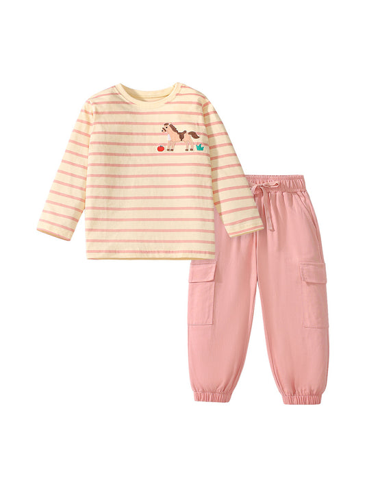 Arrival Spring And Autumn Girls Casual Horse Pattern Long Sleeves Top Striped T-Shirt And Pants  Clothing Set, MyKids-USA®, Baby & Toddler Outfits, MyKids-USA - Size/Age - 90 (12-24M) - Color - Pink -  -  - TR2407131539-A