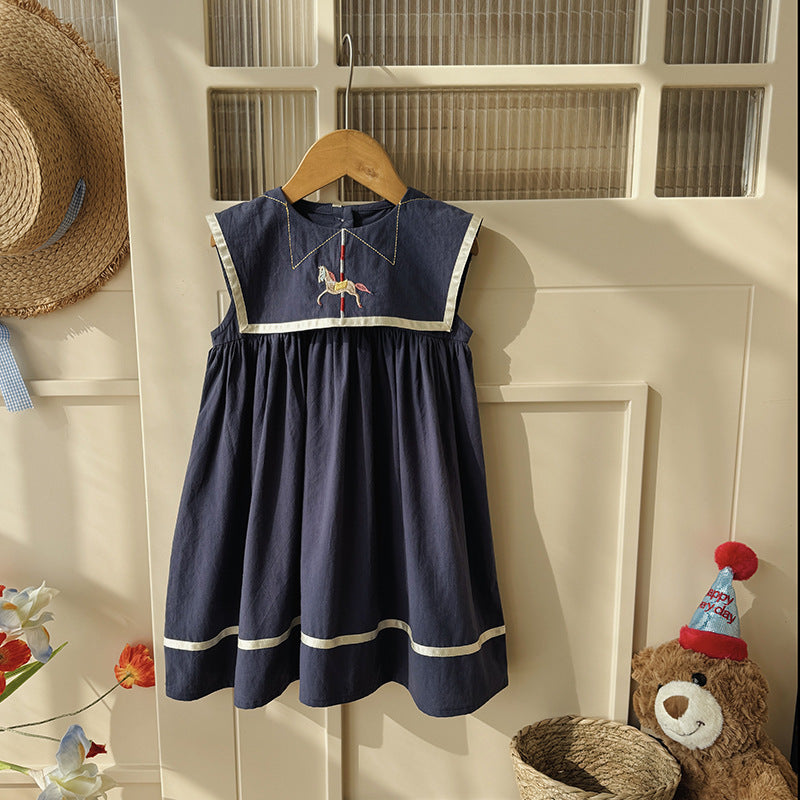 Summer Arrival Baby Girls Sleeveless Horse Pattern Navy Style Dress, MyKids-USA®, Baby & Children's Dresses, MyKids-USA -  -  -  -  -  -  - .