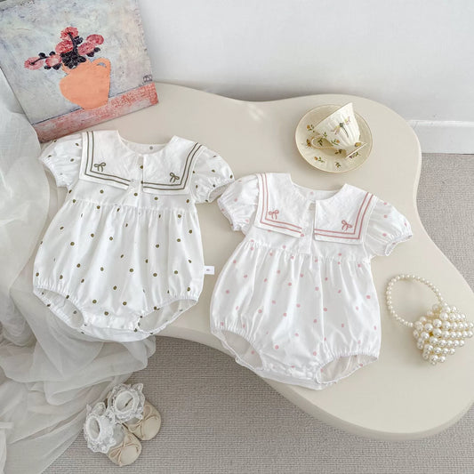 Summer Arrival Baby Girls Cute Short Sleeves Crew Neck Dots Pattern Onesies, MyKids-USA®, Baby One-Pieces, MyKids-USA -  -  -  -  -  -  - 