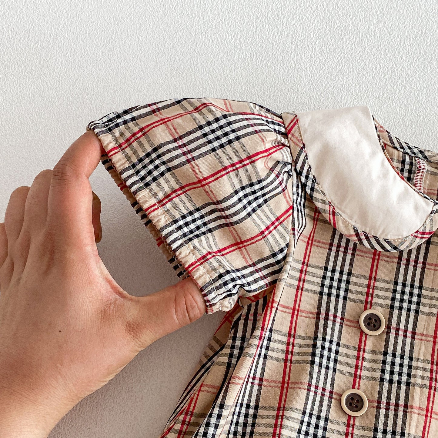 Design Summer Baby Kids Girls Short Sleeves Plaid Pattern Bodysuit