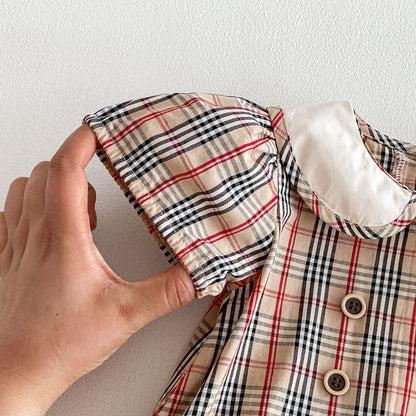 Design Summer Baby Kids Girls Short Sleeves Plaid Pattern Bodysuit