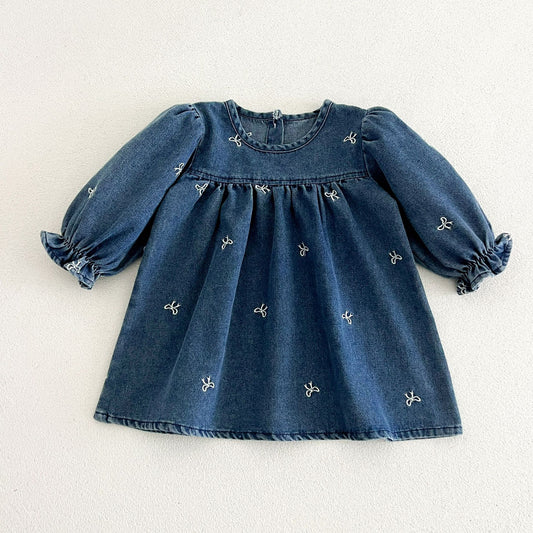 MyKids-USA® Autumn Embroidered Pattern Baby Kids Girls Princess Denim Dress