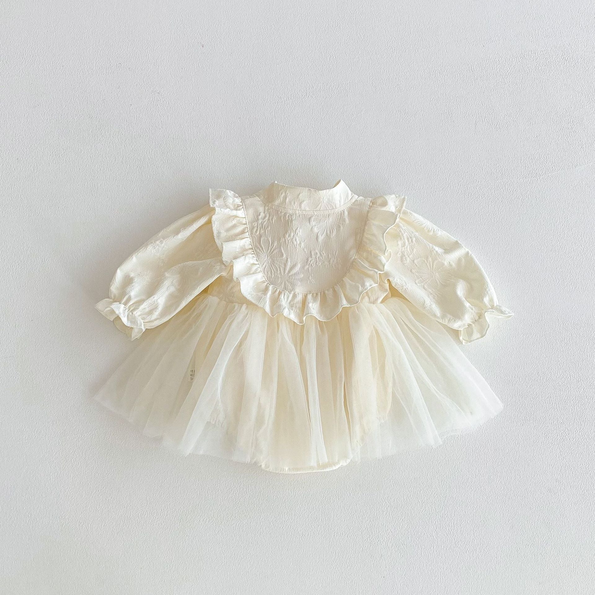 Autumn Arrival Baby Girls Long Sleeves Solid Color Flowers Pattern Tulle Decorated Onesies, MyKids-USA®, Bodysuits, MyKids-USA -  -  -  -  -  -  - 