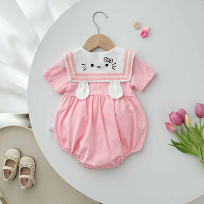 Summer Arrival Baby Girls Cute Preppy Short Sleeves Color Patchwork Onesies with Navy Collar, MyKids-USA®, Baby One-Pieces, MyKids-USA -  -  -  -  -  -  - 