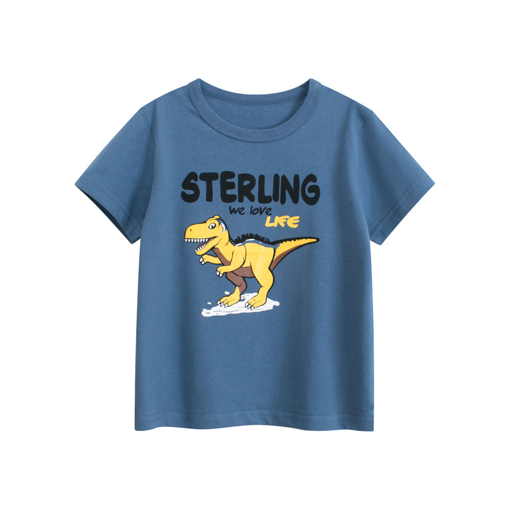 Summer Boys’ Animals Cartoon and Letters Pattern T-shirt in European and American Style, MyKids-USA®, Baby & Toddler Tops, MyKids-USA - Size/Age - 90 (12-24M) - Color - Blue -  -  - TR2505252109-A