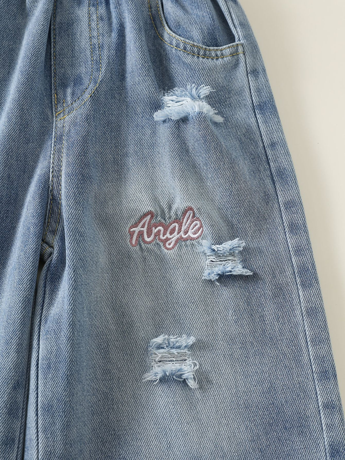 MyKids-USA® Girls Letters Pattern Ripped Jeans