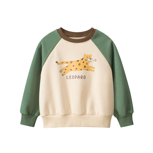 Arrival Baby Kids Boys Leopard Cartoon and Letters Pattern Crew Neck Long Sleeves Warm Cozy Pullover, MyKids-USA®, Sweatshirts, MyKids-USA - Size/Age - 90 (12-24M) - Color - Green -  -  - TR2603272230-A.