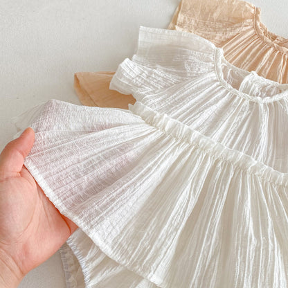 Summer Arrival Baby Girls Cute Pleated Short Sleeves Solid Color Onesies, MyKids-USA®, Baby One-Pieces, MyKids-USA -  -  -  -  -  -  - 