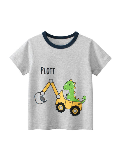 Construction Vehicles Printing Boys T-Shirt In European And American Style For Summer